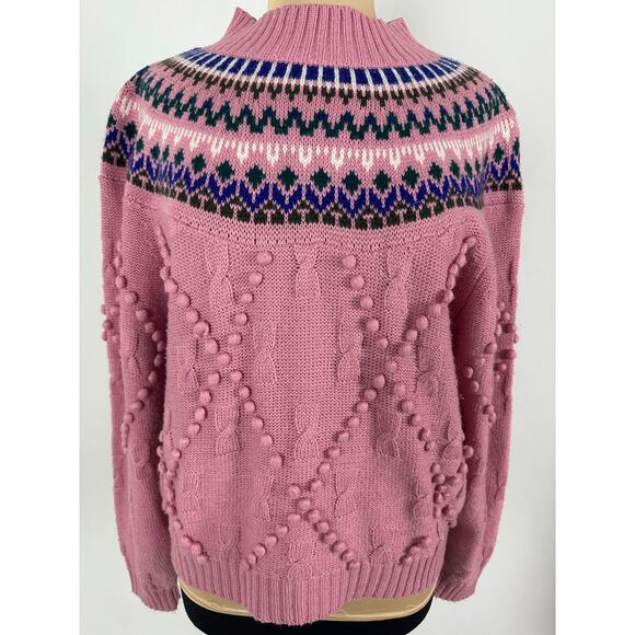 Vintage Cabin Creek Size Medium Fair Isle Crew Neck Sweater Pom Pom Sweater - Picture 2 of 16